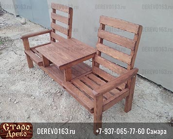 Комплект садовой мебели, деревянный 2-х местный шезлонг из дерева под старину Самара
